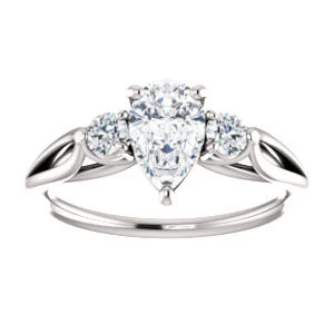 Cubic Zirconia Engagement Ring- The Mahlia (Customizable 3-stone Design with Pear Cut Center, Round Accents and Split Band) - Image 4