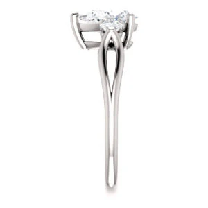 Cubic Zirconia Engagement Ring- The Mahlia (Customizable 3-stone Design with Pear Cut Center, Round Accents and Split Band) - Image 5