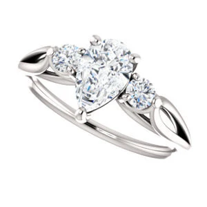 Cubic Zirconia Engagement Ring- The Mahlia (Customizable 3-stone Design with Pear Cut Center, Round Accents and Split Band) - Image 6