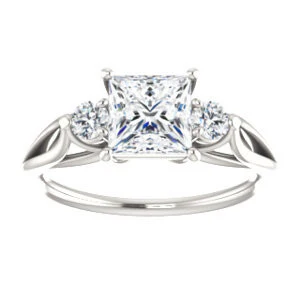Cubic Zirconia Engagement Ring- The Mahlia (Customizable 3-stone Design with Princess Cut Center, Round Accents and Split Band) - Image 4