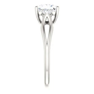 Cubic Zirconia Engagement Ring- The Mahlia (Customizable 3-stone Design with Princess Cut Center, Round Accents and Split Band) - Image 5