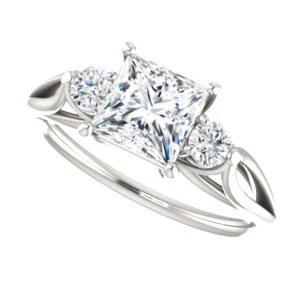 Cubic Zirconia Engagement Ring- The Mahlia (Customizable 3-stone Design with Princess Cut Center, Round Accents and Split Band) - Image 6