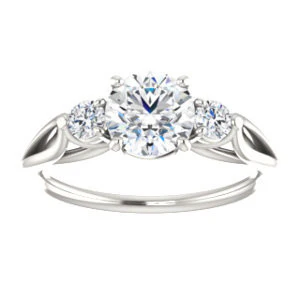 Cubic Zirconia Engagement Ring- The Mahlia (Customizable 3-stone Design with Round Cut Center, Round Accents and Split Band) - Image 4