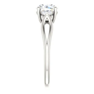 Cubic Zirconia Engagement Ring- The Mahlia (Customizable 3-stone Design with Round Cut Center, Round Accents and Split Band) - Image 5