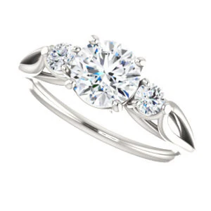 Cubic Zirconia Engagement Ring- The Mahlia (Customizable 3-stone Design with Round Cut Center, Round Accents and Split Band) - Image 6