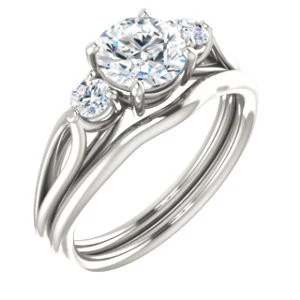 Cubic Zirconia Engagement Ring- The Mahlia (Customizable 3-stone Design with Round Cut Center, Round Accents and Split Band) - Image 7
