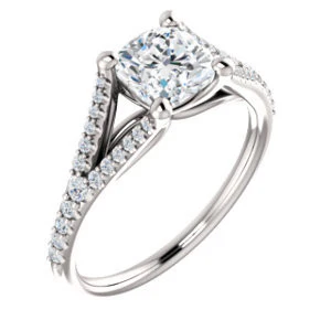 Cubic Zirconia Engagement Ring- The Mailynne (Customizable Cushion Cut Style with Split-Pavé Band) - Image 2