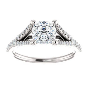 Cubic Zirconia Engagement Ring- The Mailynne (Customizable Cushion Cut Style with Split-Pavé Band) - Image 4
