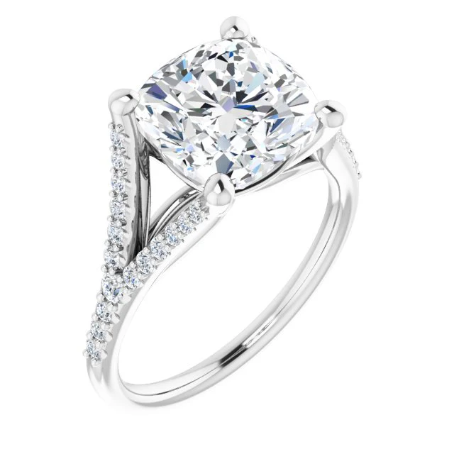 Cubic Zirconia Engagement Ring- The Mailynne (Customizable Cushion Cut Style with Split-Pavé Band) - Image 7