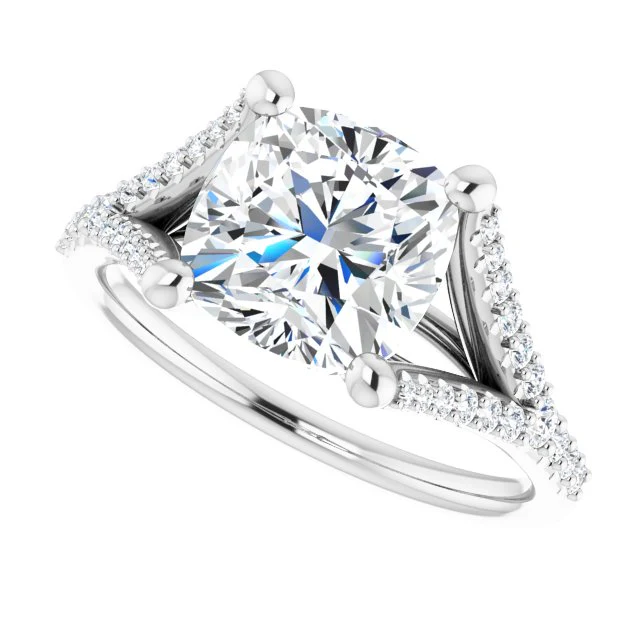 Cubic Zirconia Engagement Ring- The Mailynne (Customizable Cushion Cut Style with Split-Pavé Band) - Image 8