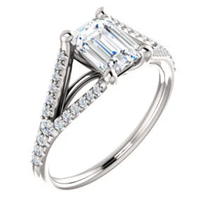 Cubic Zirconia Engagement Ring- The Mailynne (Customizable Emerald Cut Style with Split-Pavé Band) - Image 2