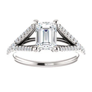 Cubic Zirconia Engagement Ring- The Mailynne (Customizable Emerald Cut Style with Split-Pavé Band) - Image 4