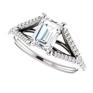 Cubic Zirconia Engagement Ring- The Mailynne (Customizable Emerald Cut Style with Split-Pavé Band) - Image 6