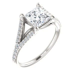 Cubic Zirconia Engagement Ring- The Mailynne (Customizable Princess Cut Style with Split-Pavé Band) - Image 2