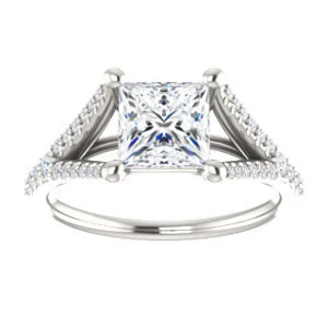 Cubic Zirconia Engagement Ring- The Mailynne (Customizable Princess Cut Style with Split-Pavé Band) - Image 4
