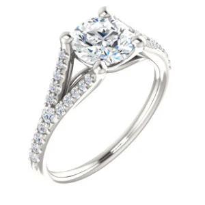 Cubic Zirconia Engagement Ring- The Mailynne (Customizable Round Cut Style with Split-Pavé Band) - Image 2