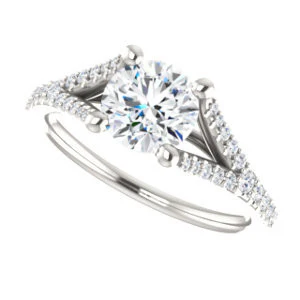 Cubic Zirconia Engagement Ring- The Mailynne (Customizable Round Cut Style with Split-Pavé Band) - Image 6