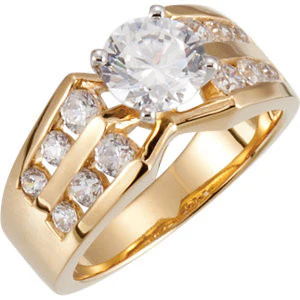 Cubic Zirconia Engagement Ring- The Marjorie (Customizable Center featuring Wide Band with Double-Row Round Channel Accents) - Image 2