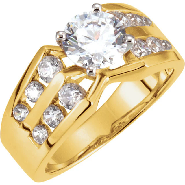 Cubic Zirconia Engagement Ring- The Marjorie (Customizable Center featuring Wide Band with Double-Row Round Channel Accents) - Image 4