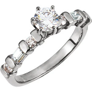 Cubic Zirconia Engagement Ring- The Marlene (Customizable 7-stone with Baguette & Round Accents) - Image 3