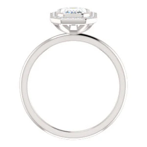 Cubic Zirconia Engagement Ring- The Maura (Customizable Bezel-set Emerald Cut Halo Design with Thin Band) - Image 3