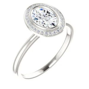 Cubic Zirconia Engagement Ring- The Maura (Customizable Bezel-set Oval Cut Halo Design with Thin Band) - Image 2