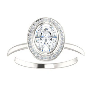 Cubic Zirconia Engagement Ring- The Maura (Customizable Bezel-set Oval Cut Halo Design with Thin Band) - Image 4