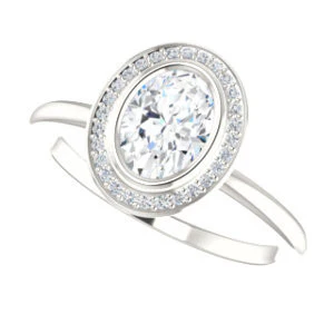 Cubic Zirconia Engagement Ring- The Maura (Customizable Bezel-set Oval Cut Halo Design with Thin Band) - Image 6