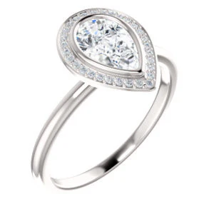 Cubic Zirconia Engagement Ring- The Maura (Customizable Bezel-set Pear Cut Halo Design with Thin Band) - Image 2