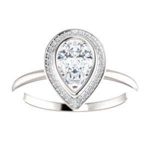 Cubic Zirconia Engagement Ring- The Maura (Customizable Bezel-set Pear Cut Halo Design with Thin Band) - Image 4