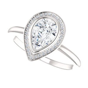 Cubic Zirconia Engagement Ring- The Maura (Customizable Bezel-set Pear Cut Halo Design with Thin Band) - Image 6