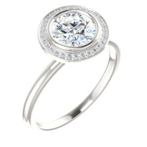 Cubic Zirconia Engagement Ring- The Maura (Customizable Bezel-set Round Cut Halo Design with Thin Band) - Image 2