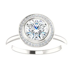 Cubic Zirconia Engagement Ring- The Maura (Customizable Bezel-set Round Cut Halo Design with Thin Band) - Image 4