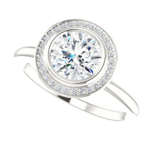 Cubic Zirconia Engagement Ring- The Maura (Customizable Bezel-set Round Cut Halo Design with Thin Band) - Image 6