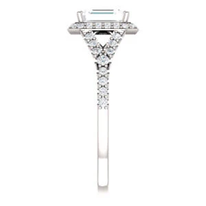 Cubic Zirconia Engagement Ring- The Mayte (Customizable Halo-Style Emerald Cut Design with Split-Pavé Band) - Image 5