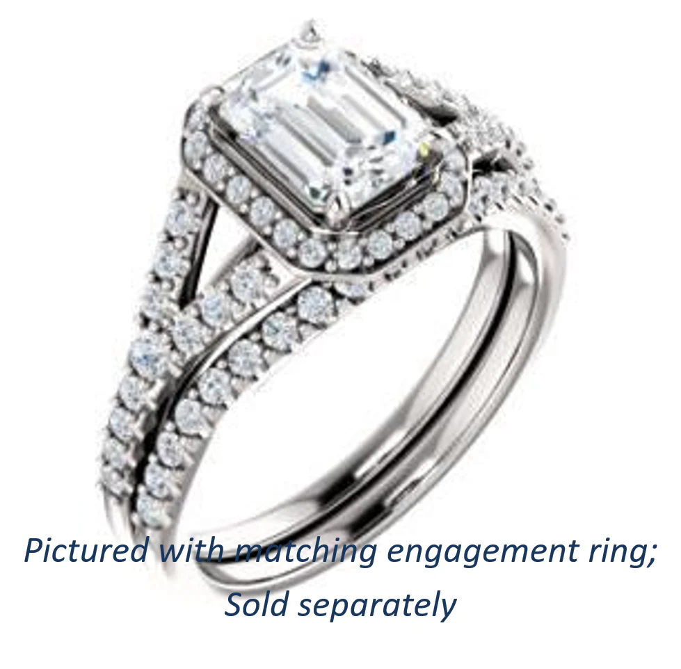 Cubic Zirconia Engagement Ring- The Mayte (Customizable Halo-Style Emerald Cut Design with Split-Pavé Band) - Image 7