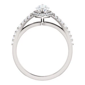 Cubic Zirconia Engagement Ring- The Mayte (Customizable Halo-Style Marquise Cut Design with Split-Pavé Band) - Image 3