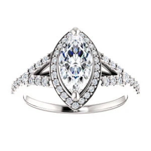 Cubic Zirconia Engagement Ring- The Mayte (Customizable Halo-Style Marquise Cut Design with Split-Pavé Band) - Image 4
