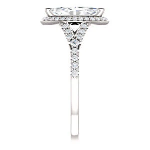 Cubic Zirconia Engagement Ring- The Mayte (Customizable Halo-Style Marquise Cut Design with Split-Pavé Band) - Image 5