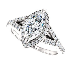 Cubic Zirconia Engagement Ring- The Mayte (Customizable Halo-Style Marquise Cut Design with Split-Pavé Band) - Image 6