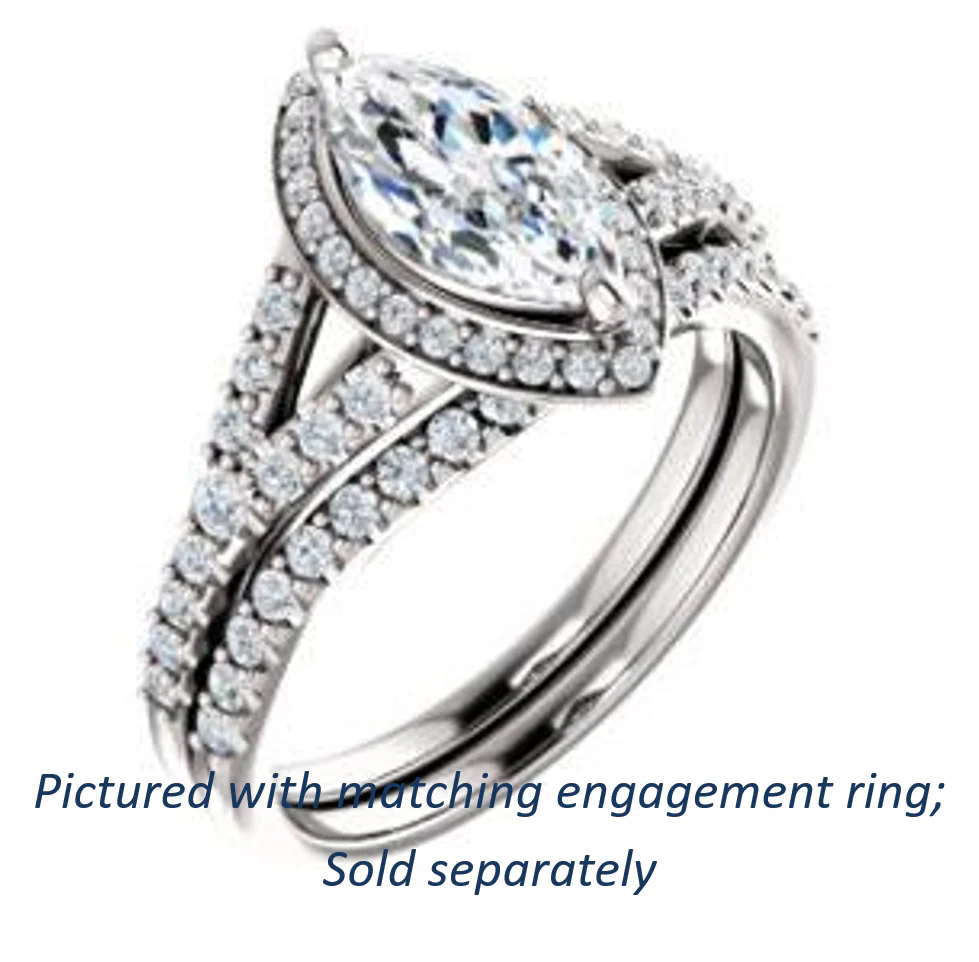 Cubic Zirconia Engagement Ring- The Mayte (Customizable Halo-Style Marquise Cut Design with Split-Pavé Band) - Image 7