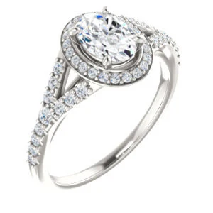 Cubic Zirconia Engagement Ring- The Mayte (Customizable Halo-Style Oval Cut Design with Split-Pavé Band) - Image 2