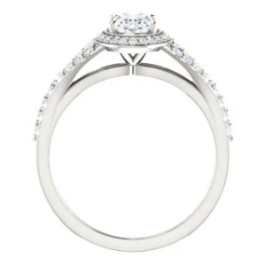 Cubic Zirconia Engagement Ring- The Mayte (Customizable Halo-Style Oval Cut Design with Split-Pavé Band) - Image 3