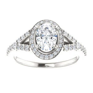 Cubic Zirconia Engagement Ring- The Mayte (Customizable Halo-Style Oval Cut Design with Split-Pavé Band) - Image 4