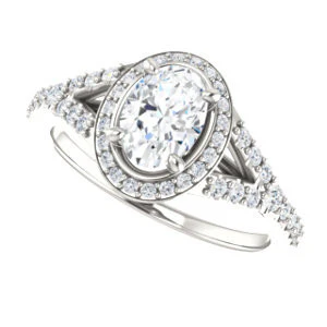 Cubic Zirconia Engagement Ring- The Mayte (Customizable Halo-Style Oval Cut Design with Split-Pavé Band) - Image 6