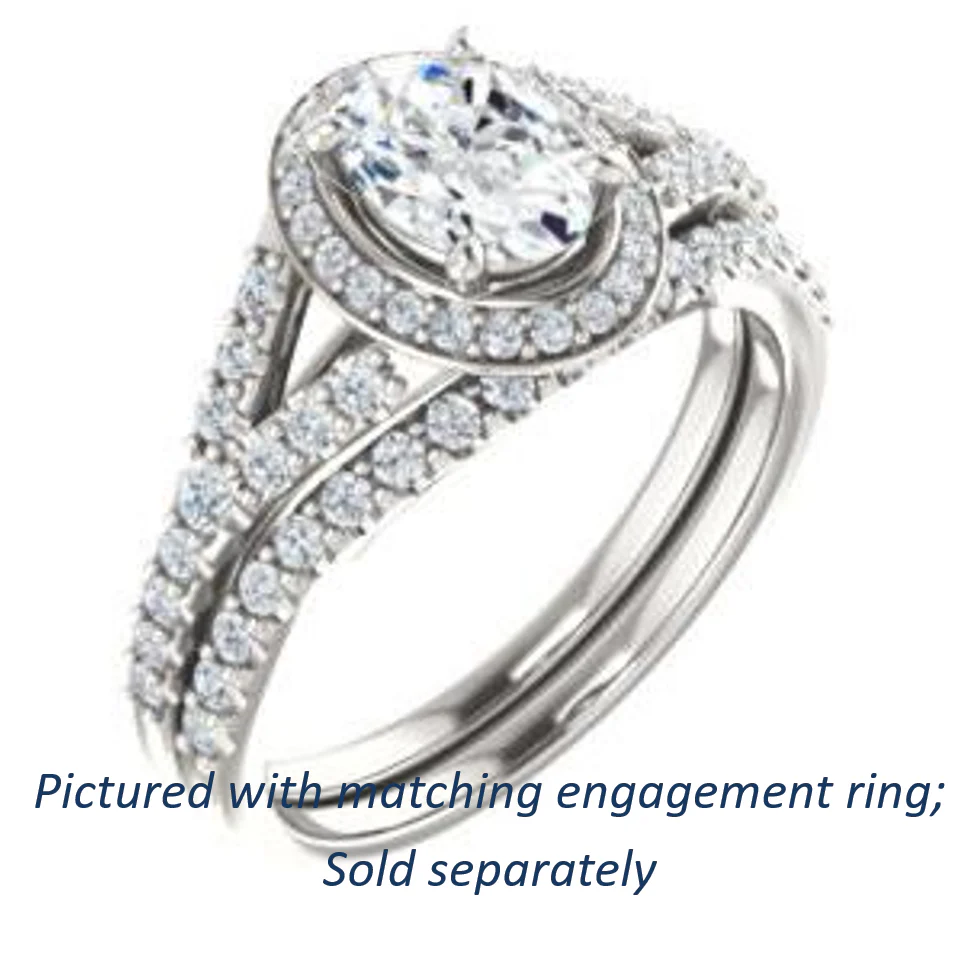 Cubic Zirconia Engagement Ring- The Mayte (Customizable Halo-Style Oval Cut Design with Split-Pavé Band) - Image 7