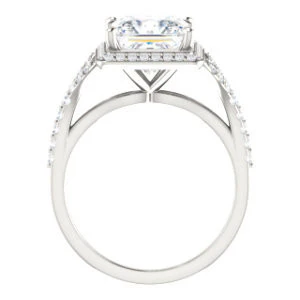 Cubic Zirconia Engagement Ring- The Mayte (Customizable Halo-Style Princess Cut Design with Split-Pavé Band) - Image 3