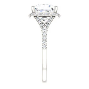 Cubic Zirconia Engagement Ring- The Mayte (Customizable Halo-Style Princess Cut Design with Split-Pavé Band) - Image 5
