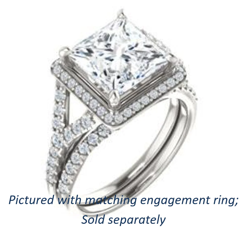 Cubic Zirconia Engagement Ring- The Mayte (Customizable Halo-Style Princess Cut Design with Split-Pavé Band) - Image 7