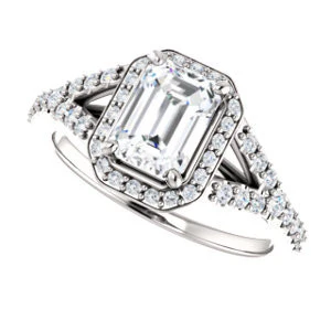 Cubic Zirconia Engagement Ring- The Mayte (Customizable Halo-Style Radiant Cut Design with Split-Pavé Band) - Image 6